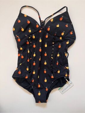 Seafolly Australia Black Pineapple One-Piece Swimsuit Sz 12 / M